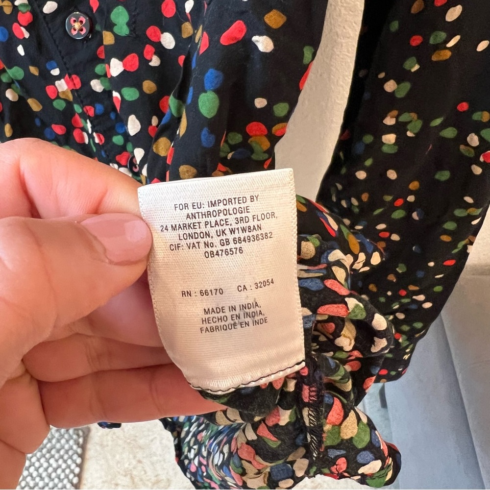 ANTHROPOLOGIE Maeve Wynwood Boho Polka Dot Button Down Blouse - Picture 6 of 13